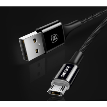Baseus dwustronny czarny kabel micro USB z LED - 100cm